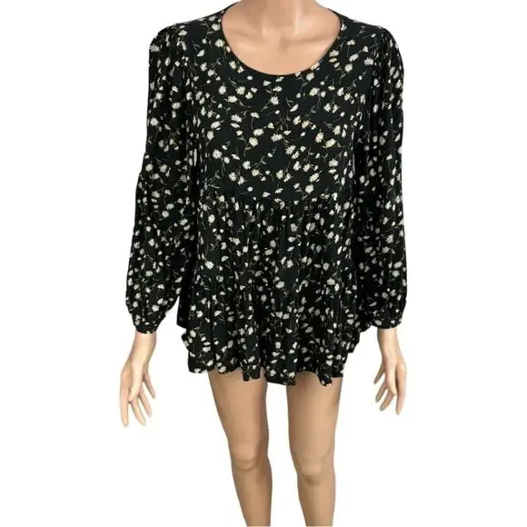 American Eagle Size XS Babydoll Blouse Top Black Floral Back Cut Out Viscose - Picture 2 of 11